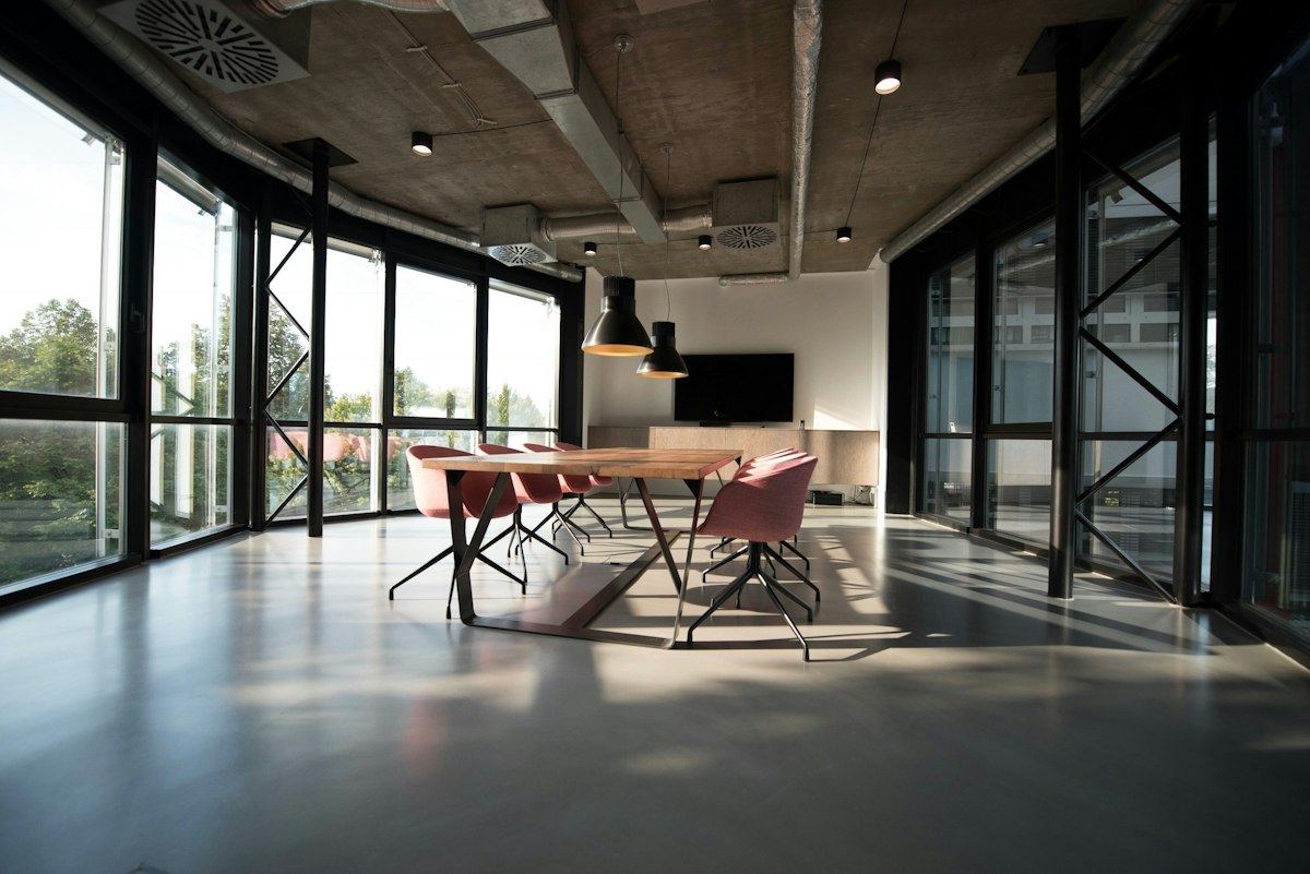 A bright, tidy office meeting room