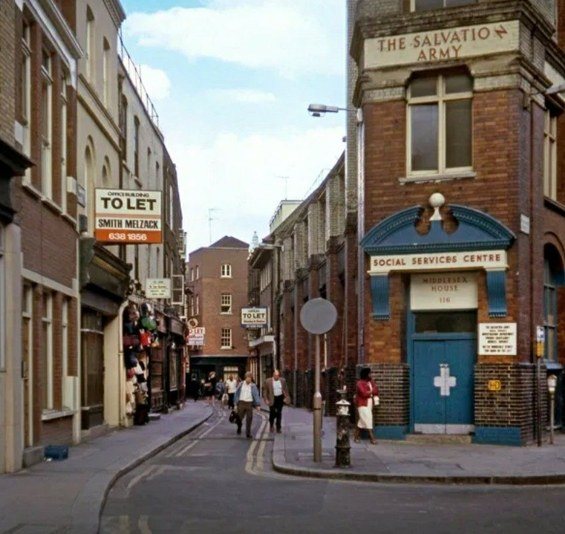A Waterloo side street in the 1970s, with a Salvation Army social services centre