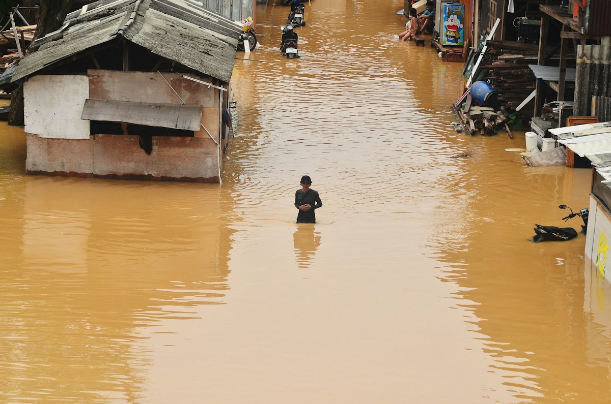 Floodwater standing in a street, the kind of event that calls for an emergency clean